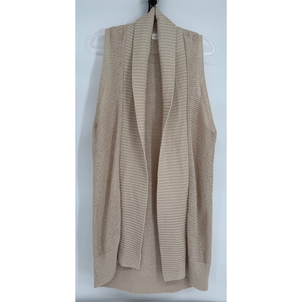 GAP Womens Beige Open Front Shawl Collar Knit Cardigan Vest Sz M Longline